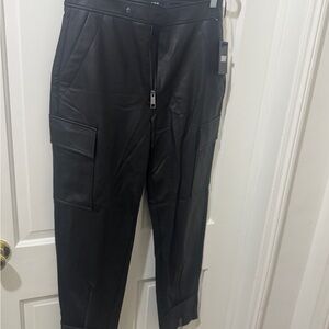 DKNY Black Faux Leather Cargo Pants